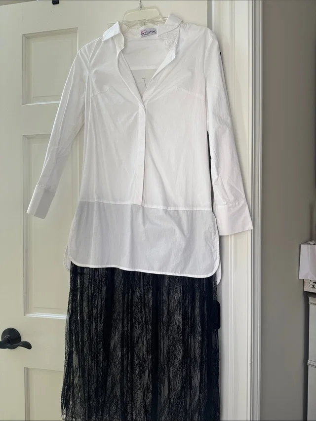 REDValentino White Shirt With Black Lace Midi Skirt. Vintage! in black|white from Poshmark