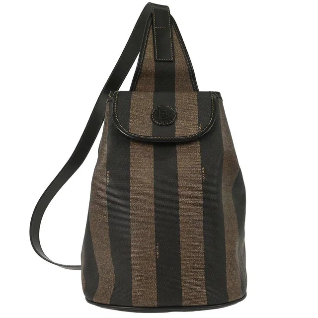 Fendi Brown Black Pequin Shoulder Bag in Black Leather from AMORE Vintage Tokyo