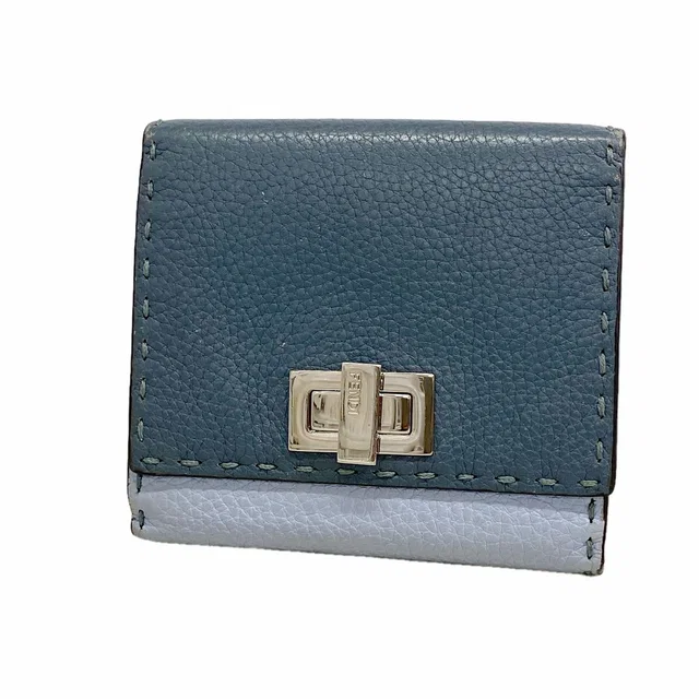 Fendi Wallet Selleria Peekaboo Leather Blue Silver in Blue Leather from The Reluxe