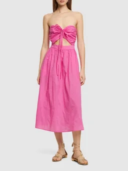 Marysia Long dress with ruched neckline in 100% Cotton, photo 2 of 5 from LUISAVIAROMA