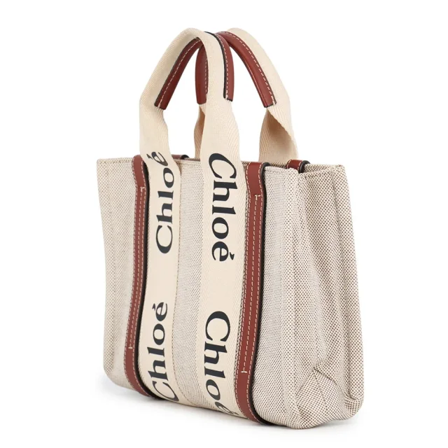Chloé Woody Small Tote Bag Beige/Brown Canvas Leather Size Small in Brown Canvas from GALLERY RARE, photo 2 of 13