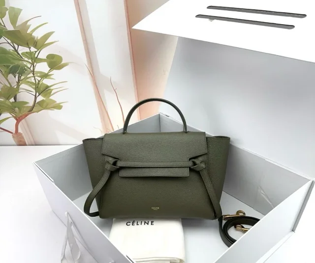 Celine Olive Green Grained Calfskin Belt Bag Micro in Green Caviar leather from Luxury Promise