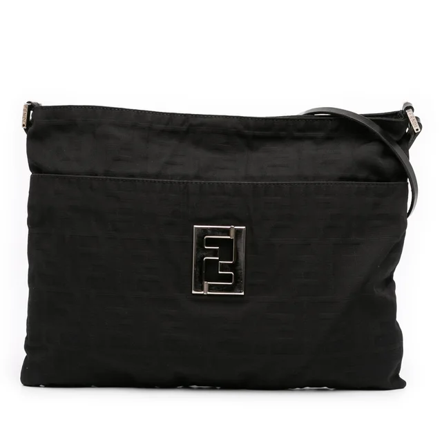 Black Fendi Zucca Canvas Shoulder Bag in Black Canvas from Designer Revival