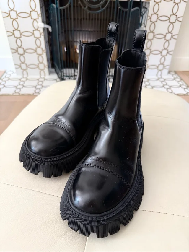 Balenciaga Leather Platform Chelsea Ankle Boots in black Leather from Poshmark