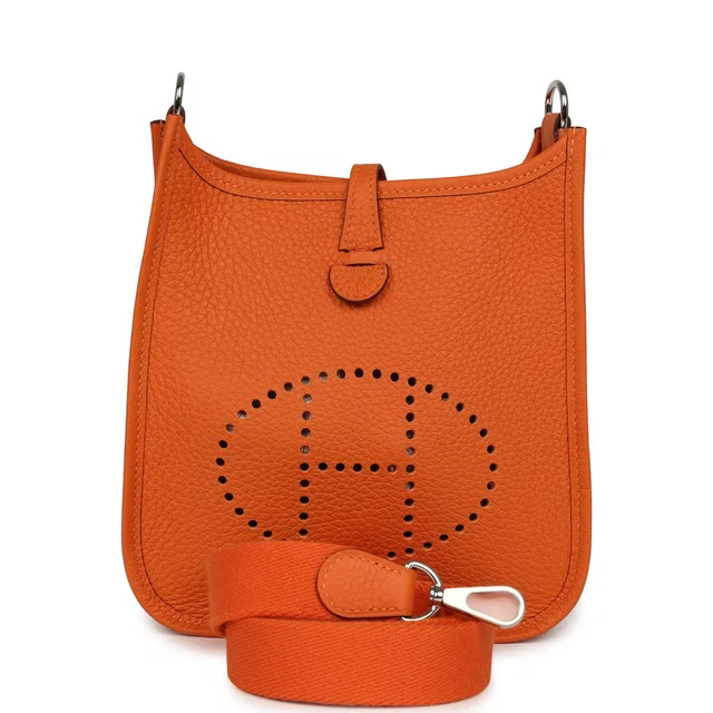 Hermès Evelyne TPM Orange Clemence Palladium Hardware in Orange Clemence leather from Madison Avenue Couture