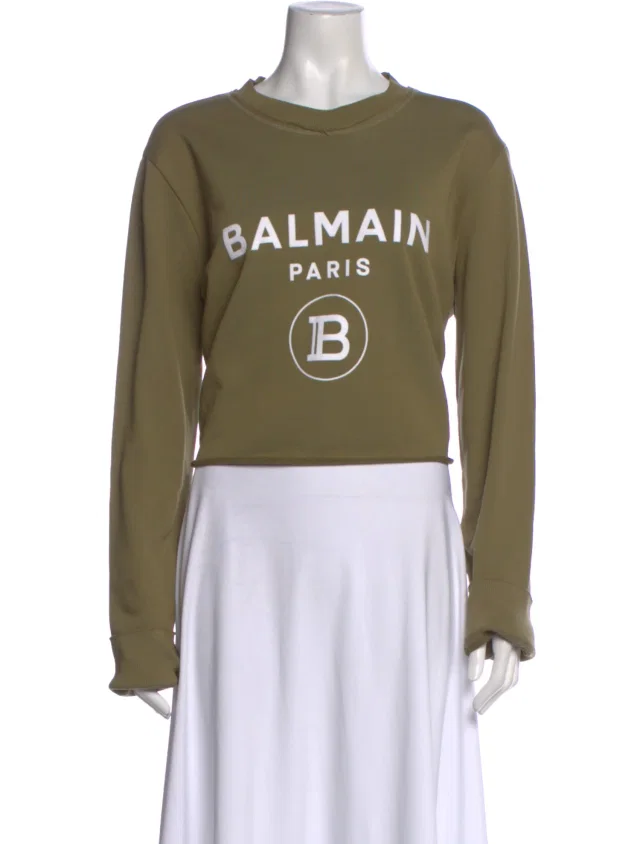 Balmain Graphic Print Crew Neck Crop Top in green from The RealReal