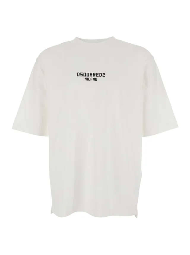 Dsquared2 White Crew Neck T-Shirt with Logo Lettering Print on the Front in Cotton for Men in White 100% Cotton from Gaudenzi Boutique, photo 1 of 1
