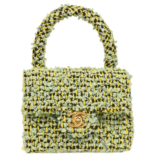 Chanel 1991-1994 Light Green Tweed Micro Classic Flap Handbag in Green Tweed from AMORE Vintage Tokyo