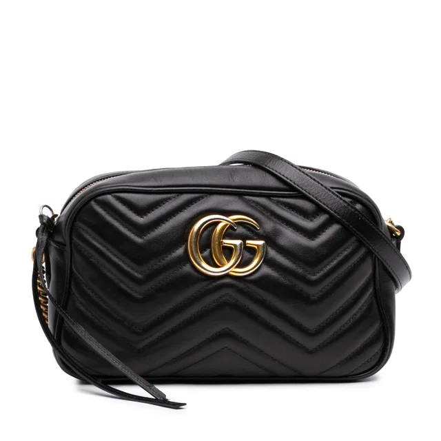 Black Gucci Small GG Marmont Matelasse Calfskin Crossbody in Black Calfskin from Designer Revival