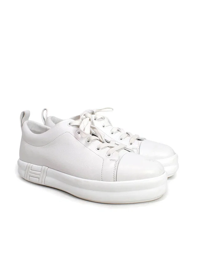 Hermès White Leather Happy Sneakers in White Leather from HEWI