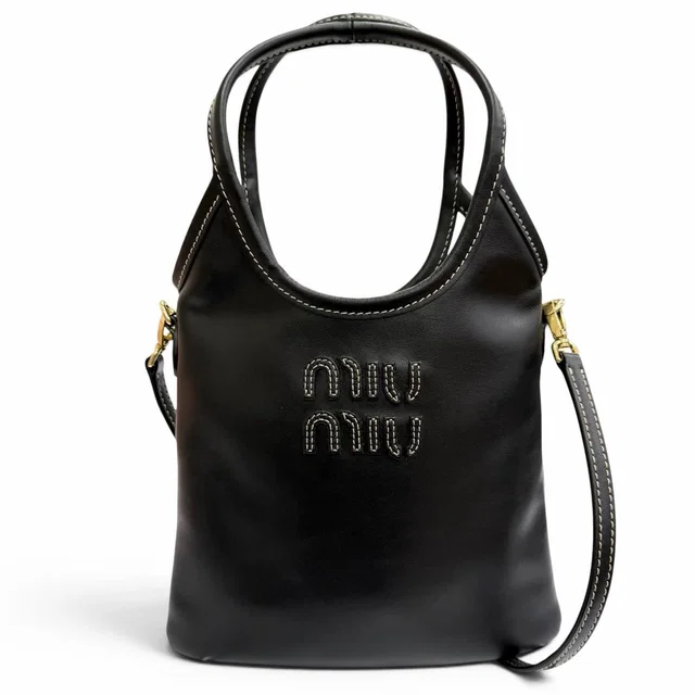 Miu Miu Ivy Leather Logo 2-Way Shoulder Bag Black Box in Black Leather from The Reluxe