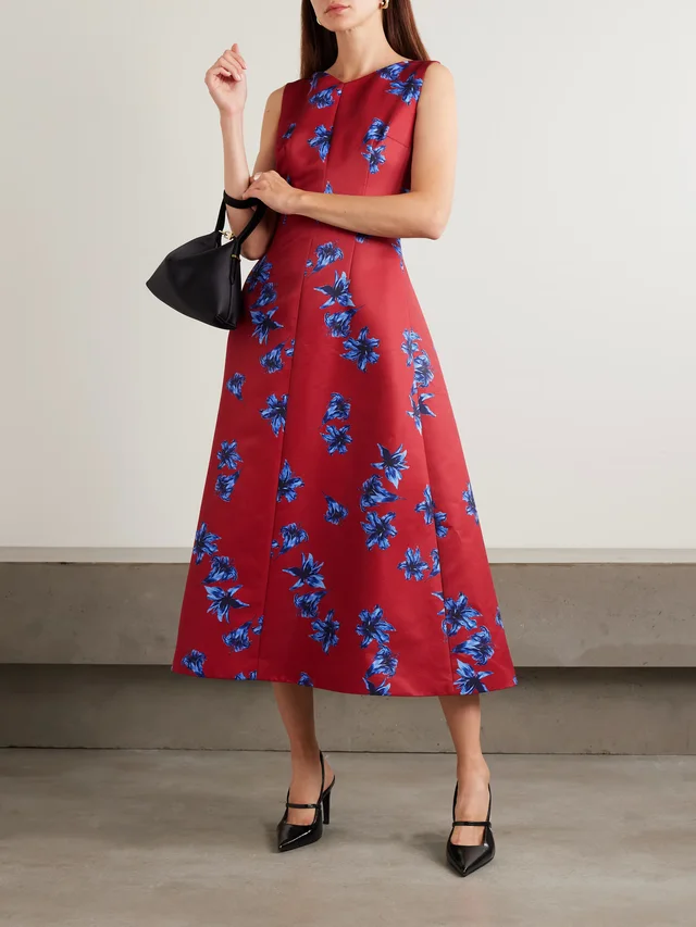 EMILIA WICKSTEAD Octavie paneled floral-print faille midi dress in Red, photo 2 of 2 from NET-A-PORTER (Canada)