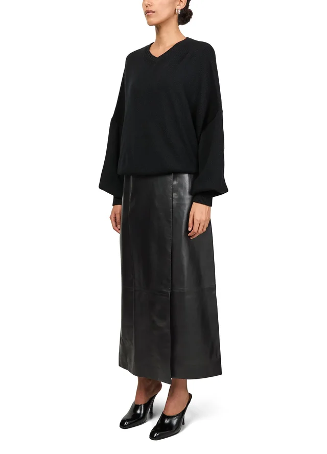 KHAITE Quinn leather midi skirt in Black 100% lamb leather, photo 2 of 6 from 24S (US)