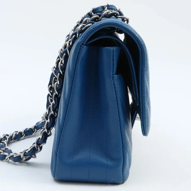 Chanel 2017 production Caviar Skin Chevron CC Turn-lock Chain Shoulder Bag Blue in Blue Caviar leather from VINTAGE QOO TOKYO, photo 3 of 8