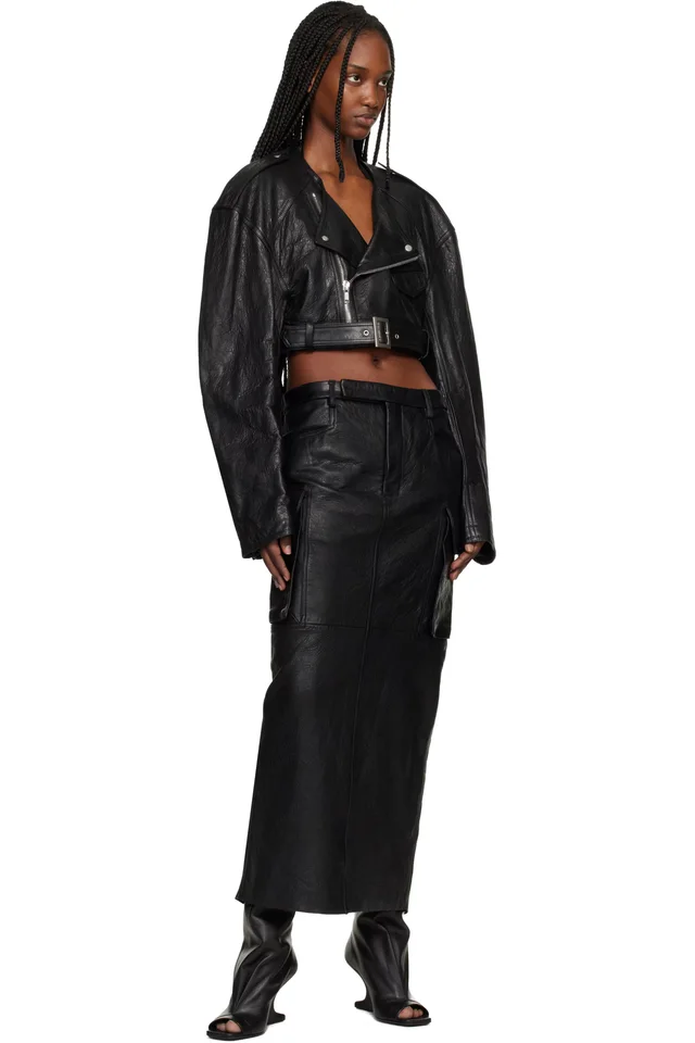 Rick Owens Black Temple Micro Leather Biker Jacket, photo 4 of 4 from SSENSE