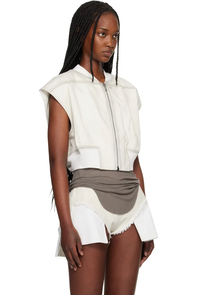 Rick Owens DRKSHDW Off-White Temple Tatlin Denim Bomber Vest, photo 2 of 4 from SSENSE