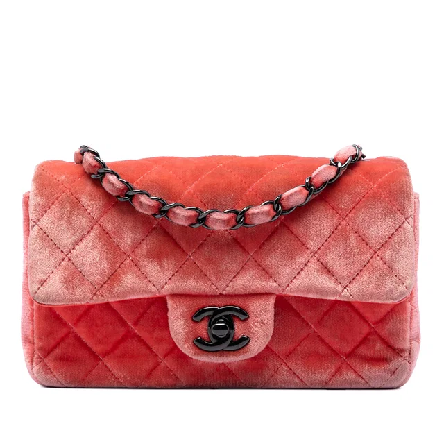 Orange Chanel Mini Rectangular Classic Velvet Single Flap Crossbody Bag in Orange Velvet from Designer Revival