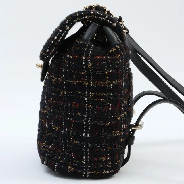 Chanel Circa 2019 Tweed CC Turn-Lock Mini Backpack Black/Multi in Black Tweed from VINTAGE QOO TOKYO, photo 4 of 11