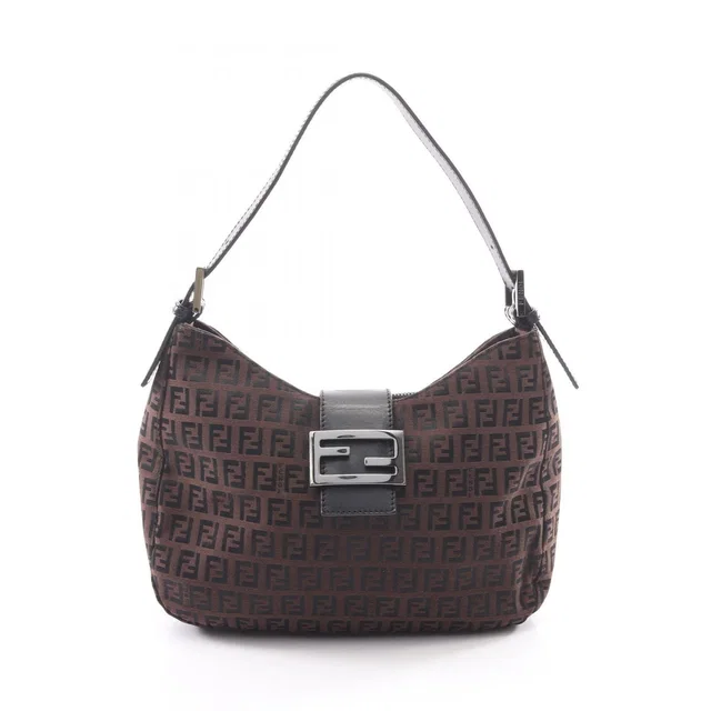 Fendi Shoulder Bag Zucchino Black Brown Canvas Leather in Black Canvas from The Reluxe