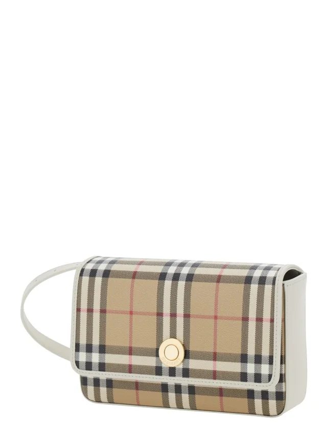BURBERRY 'Hampshire' Beige Crossbody bag with Adjustable Strap and Check Motif All-Over in Blend Cotton for Women in Beige 55% Polyurethane 25% Polyester 20% Cotton, photo 3 of 10 from Gaudenzi Boutique