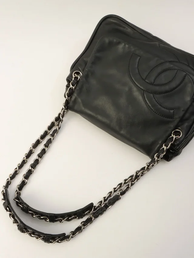 Chanel Around 2007, CC Mark Stitch Chain Shoulder Bag, Black in Black Lambskin from VINTAGE QOO TOKYO, photo 11 of 15