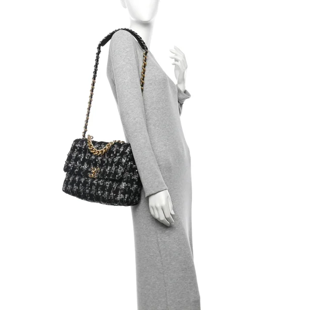 Quilted Large Chanel 19 Flap Black Silver Ecru in Black Tweed from FASHIONPHILE, photo 2 of 11