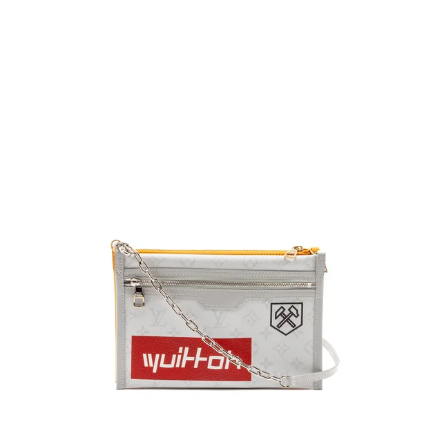 Louis Vuitton Double Flat Messenger Shoulder Bag Canvas/Denim Multicolour Silver/Gold Hardware in Silver Canvas from EMIER