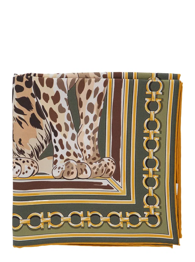 Ferragamo Animal-Print Silk Scarf — Green Scarfs in Green Silk from HEWI