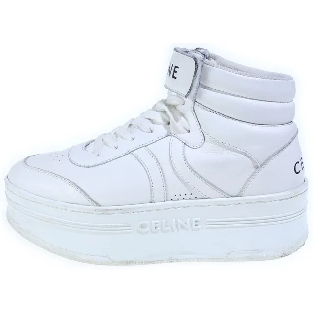 Celine Block Sneakers Thick Sole Low Cut Leather White in White Leather from The Reluxe