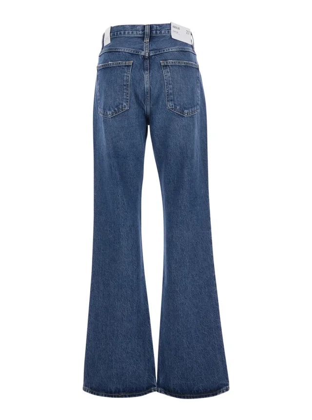 AGOLDE Blue Wide Five-Pocket Jeans with Bleach Effect in Denim Women in Blue, photo 3 of 6 from Gaudenzi Boutique
