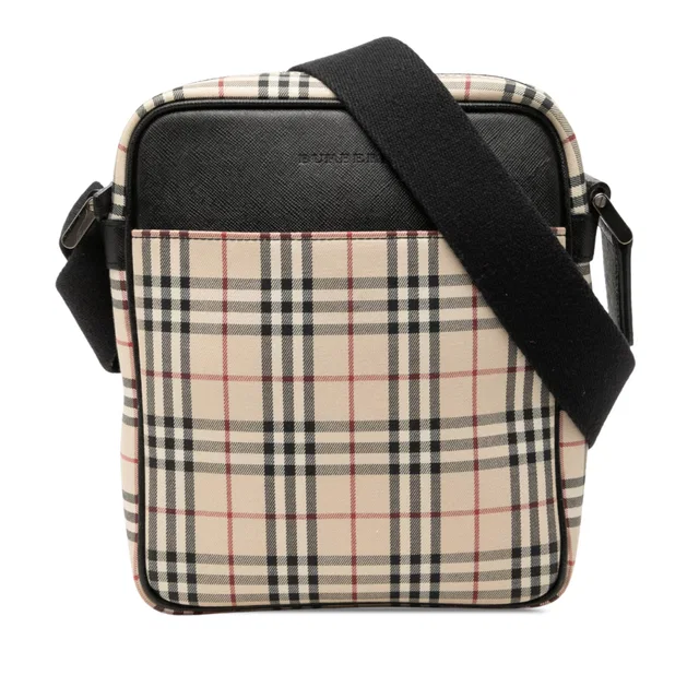 Black Burberry House Check Canvas Crossbody in Black Canvas from Designer Revival