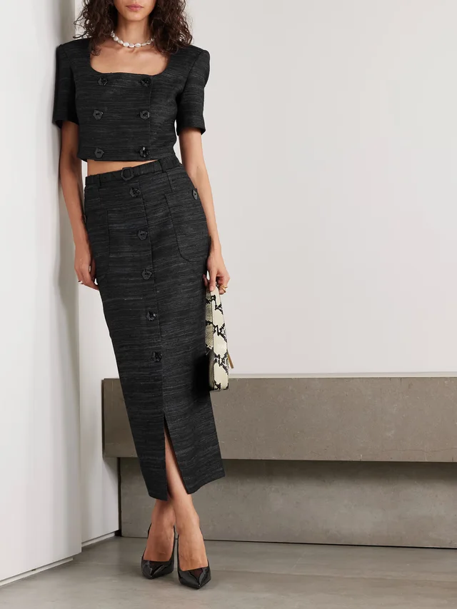 VIOLANTE NESSI Vittoria cropped silk-tweed top in Black, photo 2 of 2 from NET-A-PORTER (Canada)