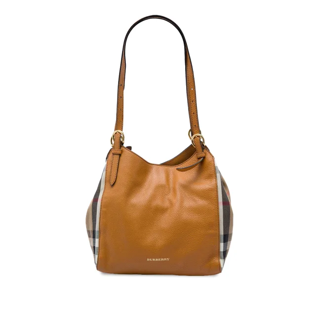 Brown Burberry Small Derby Calfskin and House Check Canvas Canterbury Tote in Brown Calfskin from Designer Revival