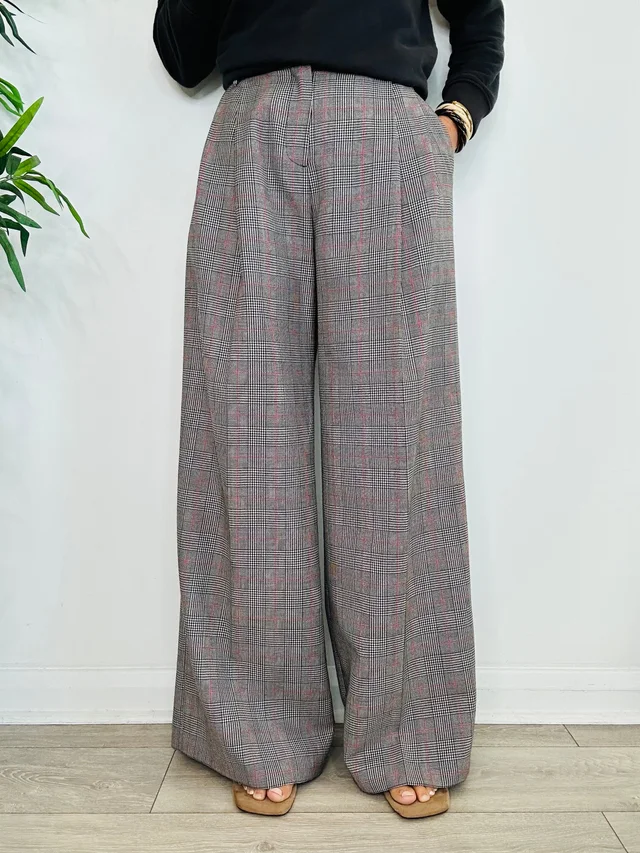 Alexander McQueen Check Wide Leg Trousers - Size 38IT in Wool from Edit Second Hand