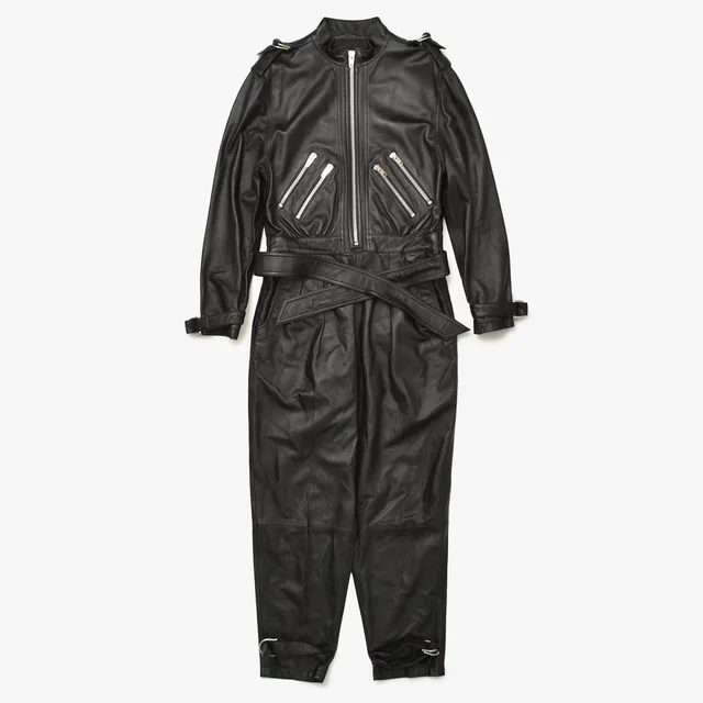 Celine Lambskin Jumpsuit Zip Up Black Hedi Slimane Era Silver in Black Lambskin from The Reluxe