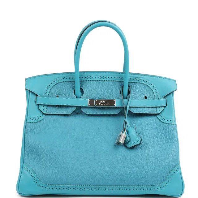 Hermès Birkin Ghillies 35 Turquoise Togo and Swift Palladium Hardware in Blue Togo leather from Madison Avenue Couture
