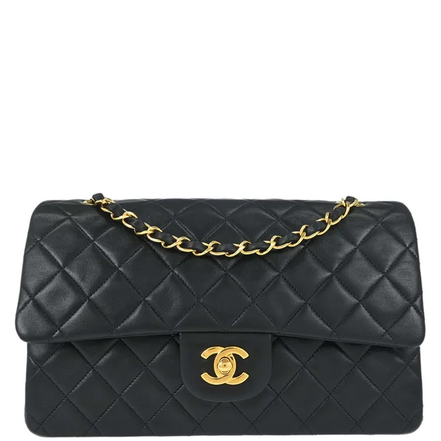 Chanel 1997-1999 Black Lambskin Medium Classic Double Flap Shoulder Bag in Black Lambskin from AMORE Vintage Tokyo