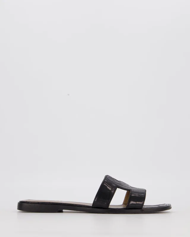 Hermès Oran Sandals in Black Shiny Mississippiensis Alligator Size EU 38 in Black Crocodile from Sellier