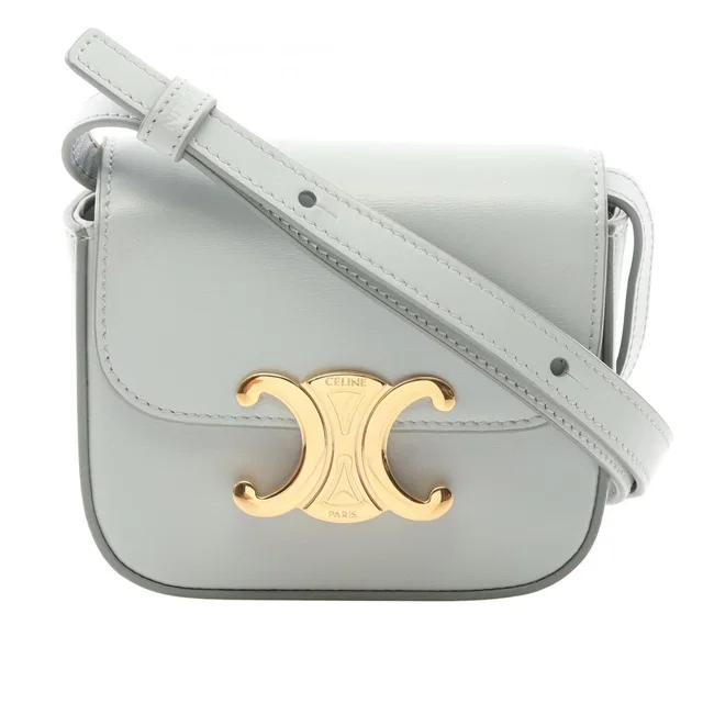 Celine Shoulder Bag Mini Claude Pale Blue Leather Triomphe in Blue Leather from The Reluxe
