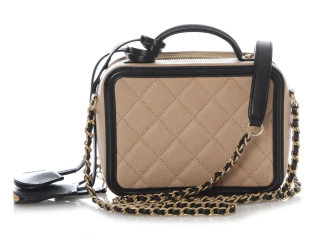 Chanel Small Beige and Black Quilted Caviar Filigree Bag in Black Caviar leather from Ann's Fabulous Finds, photo 4 of 9