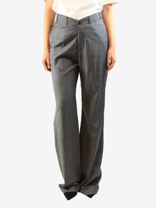 Balenciaga Grey plaid wool trousers - size UK 12 in Grey Wool from Sign of the Times
