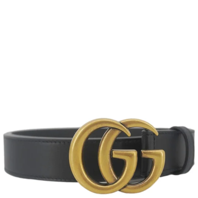Gucci GG Buckle Marmont Thin Leather Belt Size 90.36 Black 414516 in Black Leather from Dallas Designer Handbags