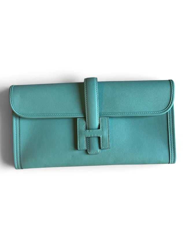 Hermès Blue Jige Elan Clutch in Evercolor in Blue from Luxury Promise