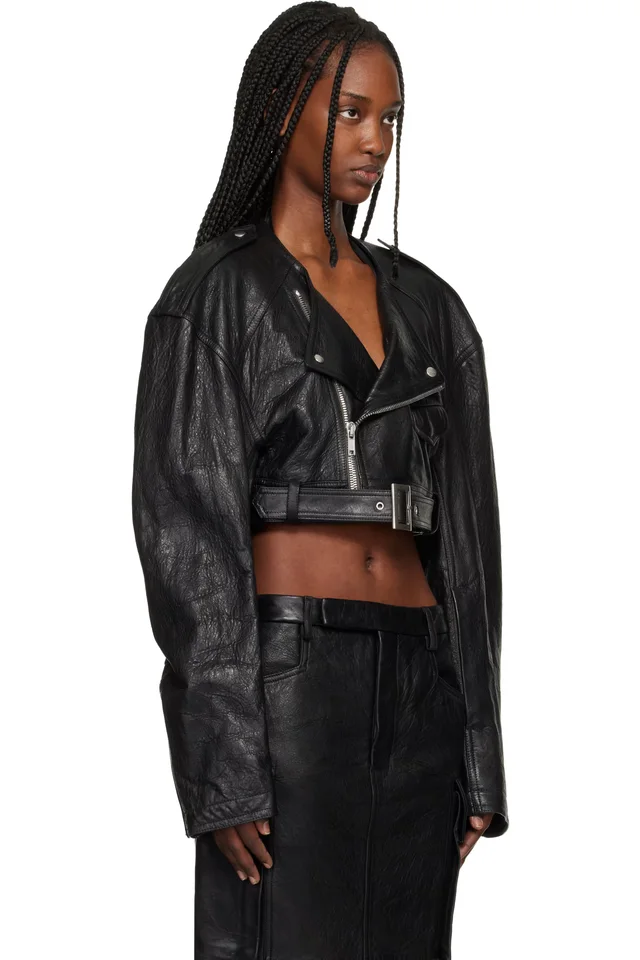 Rick Owens Black Temple Micro Leather Biker Jacket, photo 2 of 4 from SSENSE