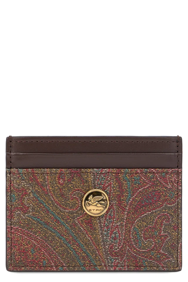 Etro Paisley Cotton Card Case — Brown Wallets & Purses in Brown from HEWI