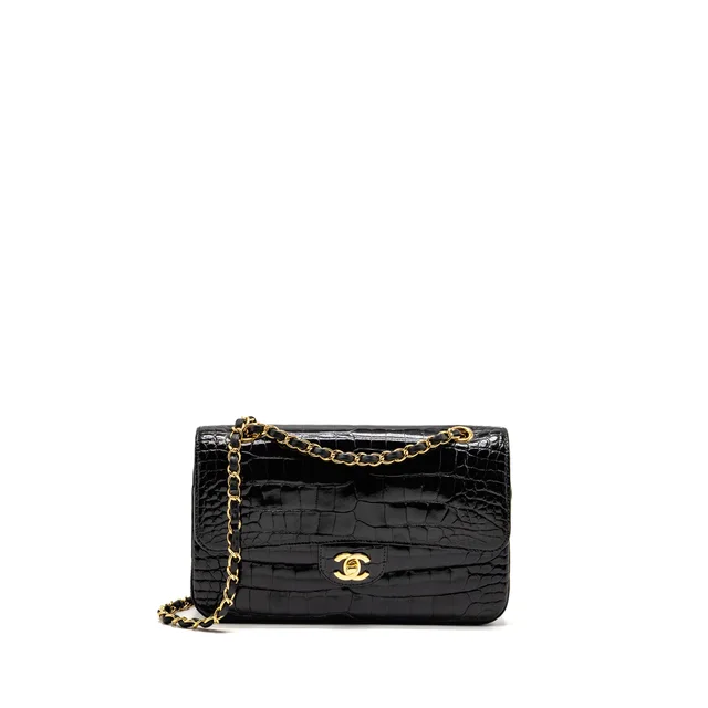 Chanel Medium Classic Double Flap Bag Alligator Mississippiensis Black GHW in Black Crocodile from EMIER