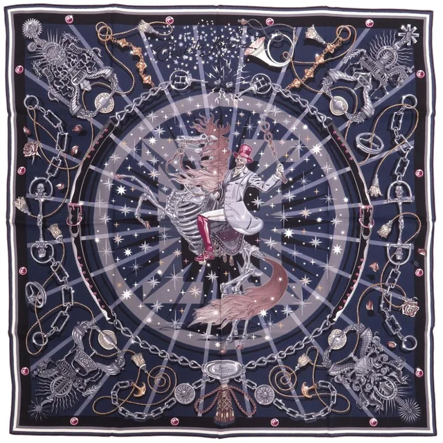 Hermès Carre 65 C'est la Fete Silk Navy Scarf in Navy Silk from The Reluxe