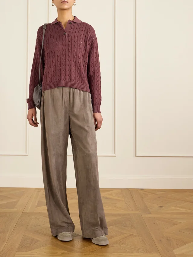BRUNELLO CUCINELLI Sequined cable-knit cotton-blend sweater in Red, photo 2 of 2 from NET-A-PORTER (Canada)