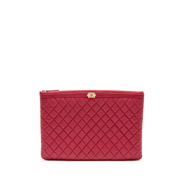 Chanel Large Boy O Case Zip Pouch Caviar Pink LGHW in Pink Caviar leather from EMIER