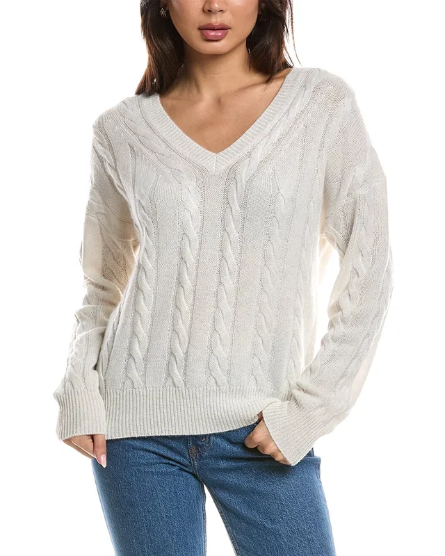 Forte Cashmere Fashioned Cable V-Neck 100% Cashmere Sweater, image 1 of 1 from Rue La La